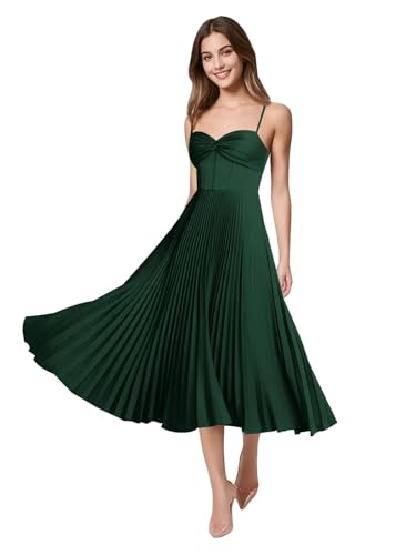 Tea Length Satin Bridesmaid Dresses for Wedding Pleated A Line Midi Prom Formal Evening Gown