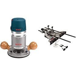 BOSCH 1617EVS 2.25 HP Electronic Fixed-Base Router and RA1054 Deluxe Router Edge Guide with Dust Extraction Hood & Vacuum Hose Adapter