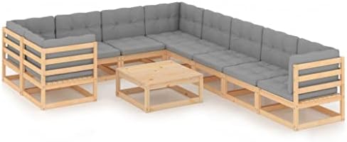 Garden Lounge Set Natural Wood and Grey Solid Pinewood, Polyester Garden Lounge Set Natural Wood and Grey Solid Pinewood, Polyester