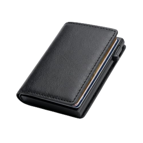 Cartera para hombre.Tarjetero de Cuero para 6 tarjetas de credito. Aleación de aluminio para Protección RFID. Billetes y Documentación. Diseño Compacto color Negro. Regalo Original Hombre.
