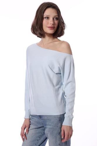 Image of Minnie Rose Womens Long Sleeve Off The Shoulder Cotton Cashmere Pull Over Sweater