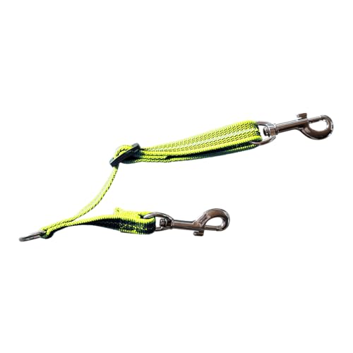 Herm. Sprenger Adjustable Coupling Strap – Reflective Nylon 2-Way Dog Leash Coupler with Nickel-Plated Swivel Clip – Safety Backup Strap for Prong & Flat Collars (Yellow)
