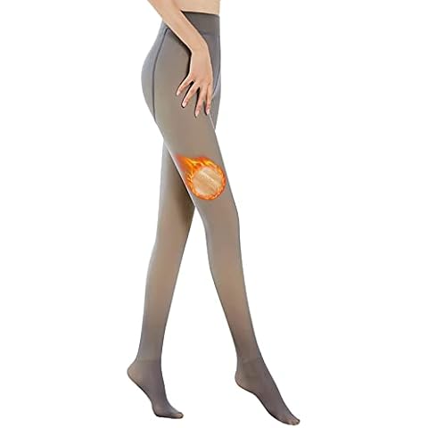 MSUMYUW Thermal Fleece Lined Tights Winter Translucent Thick Fleece Tights Stretch Women Fake Translucent Velvet Tights Long Winter Thick Stockings Tights For Women 40~70kg, grey Cover