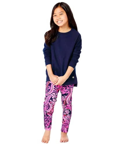 Lilly Pulitzer Mini Weekender Leggings in Low Tide Navy Flirty Fins and Feathers (Girls L)3