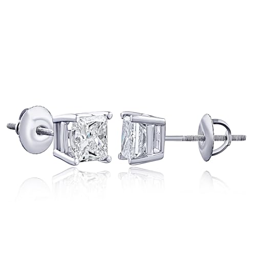 The Diamond Channel CERTIFIED 1 to 6 Carat LAB GROWN Princess-Cut Diamond Stud Earrings Round Cut 4 Prong Screw Back (F-G Color, VS1-VS2 Eye Clean Clarity)4