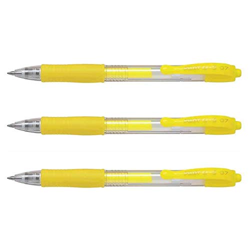 PILOT Pack of 3 G2 07 Neon Gel Ink Rollerball Pens Medium Tip Neon Yellow
