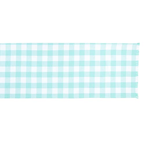 DII Heavyweight Fringed Check Tabletop Collection, Table Runner, 14x72, Aqua by DII - Image 2