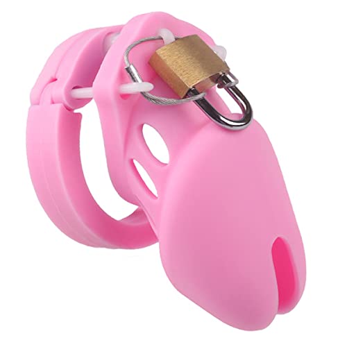 Chastity Penis Cage for Men, Breathable Chastity Device Made of Lightweight Silicone, Sexual Wellness Chastity cage with 5 Different Sizes Cock Rings Sex Toys for Male (Pink)