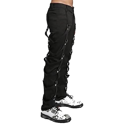 Men Gothic Bondage Pant Alternative Punk Rock Emo Harness Pants Black/USA