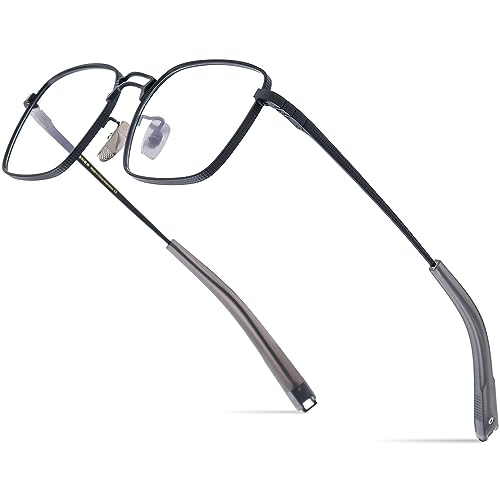 FONEX Pure Titanium Glasses Frame Men Square Eyeglasses Optical Eyewear F8827 (F8827 Black, Clear)
