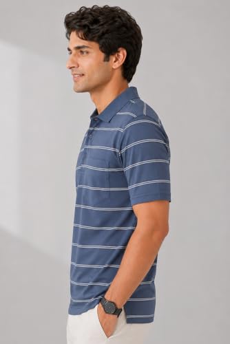 Image of SANE ORIGINALS Half Sleeve Polo T-Shirt for Men with Pocket || Stripe Collar and Pocket T-Shirt for Men Half Sleeves