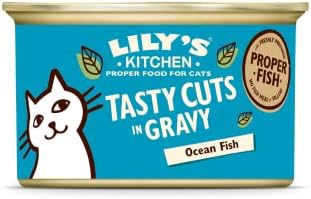 Lily's Kitchen Made with Natural Ingredients Tasty Cuts in Gravy with White Fish, Salmon and Prawn Adult Wet Cat Food, 85 g