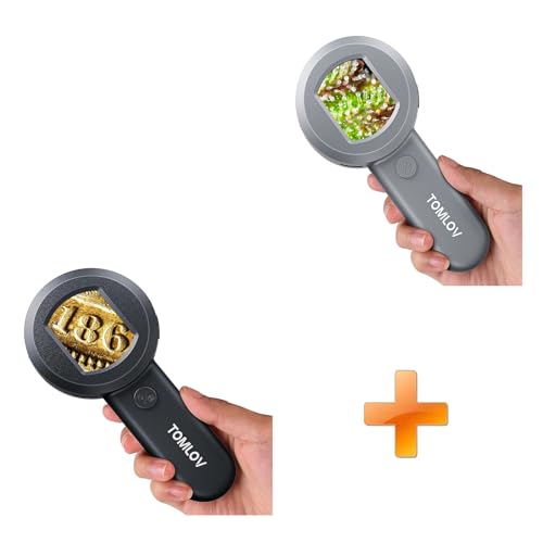 TOMLOV P10 Microscope for Adults Kids, Portable 100X Illuminated Jewelers Loupe, Handheld Coin Magnifier with Light for Collectors+BP10