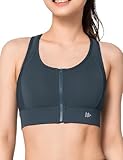 イベット スポーツブラ 揺れない 脇高 前開き 吸汗速乾 大きいサイズ ハイサポート 内蔵成型カップ ファスナー レディース スポーツブラジャー トレーニング ジム スポブラ グレー M