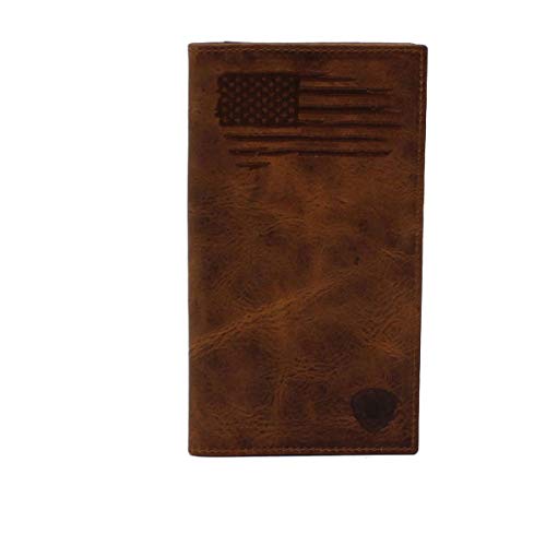 Ariat Men's Brown Usa Flag Rodeo Style Leather Wallet #TOP8
