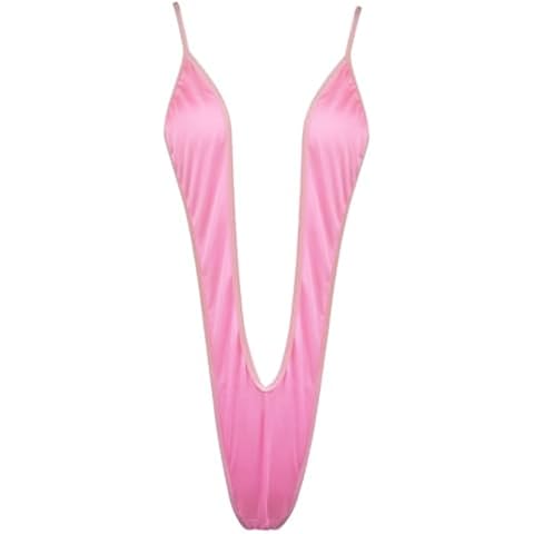 inlzdz Women's One Piece Monokini Swimsuit Sexy Bikini Swimwear Halter Backless Teddy Thong Bodysuit Lingerie Pink One_Size Cover