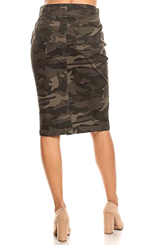 Fashion2Love Women's Size High Waisted Shaping Pull-On Stretch Twill Mid Length Skirt (77600)3