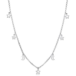 Gargantillas Agatha Amberta Gargantilla Celestial para Mujer en Plata de Ley 925: Collar con Lunas y Estrellas