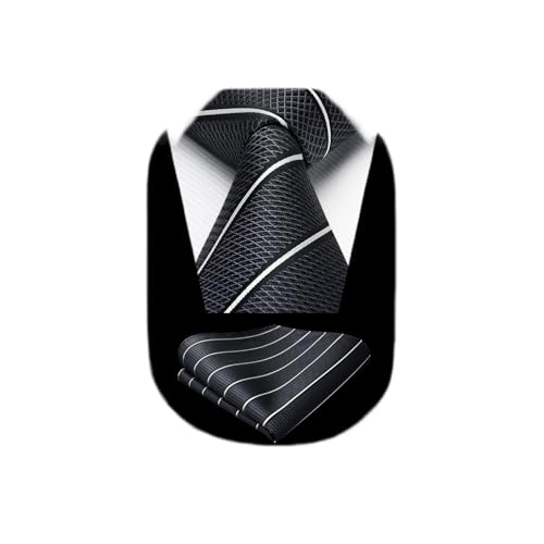 Image of HISDERN Mens Striped Ties Classic Silk Woven Tie and Pocket Square Set Formal Business Necktie Handkerchief for Wedding