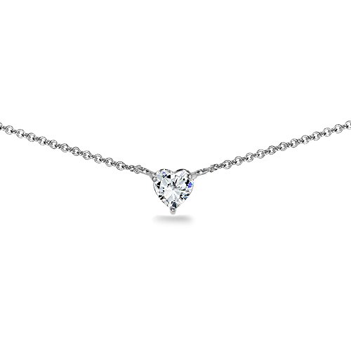 GemStar USA Sterling Silver 6mm Heart Choker Necklace for Women Girls Made with Swarovski Zirconia