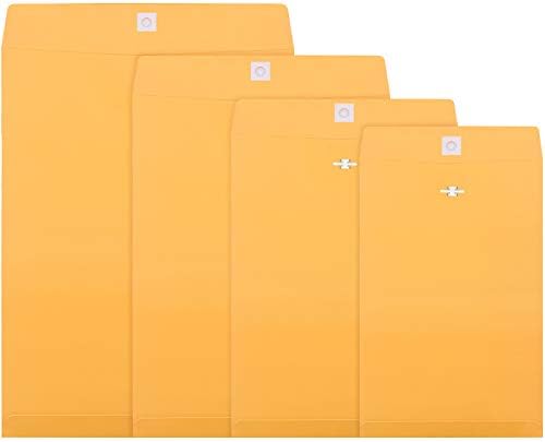 Frienda 4 Sizes Clasp Envelopes Kraft Paper Catalog Clasp Envelope with Clasp Closure for Filing, Storing or Mailing Documents, 50 Pieces (Yellow,6 x 9 In, 9 x 12 In, 10 x 13 In, 12 x 15.5 In)