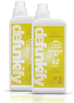 Defunkify Laundry Detergent Liquid | Laundry Soap w/Odor Crushing & Stain Removing Power | EPA Safer Choice, 87% BioBased – 124 Loads (2-Pack of 62 Load Bottles) (Lemongrass)