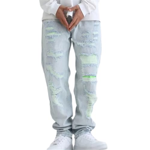 Men Top Washed Light Personalized Hole Patch Cloth Casual Denim Solid Hollow Out Jeans