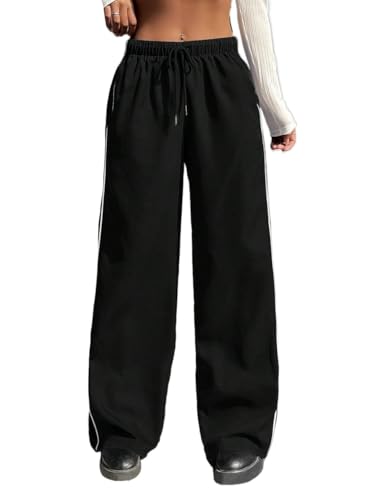 Womens Classic Casual Pants Drawstring Waist Wide Leg Cargo Pants