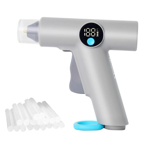 DAJASD Heißklebepistole Akku, 3.7V 25W Keißklebepistole Kabellos mit LCD-Temperaturanzeige & 22 Heissklebepistole Klebesticks 7mm, Mini Akku Klebepistole für DIY, Handwerk und schnelle Reparaturen