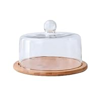 DYUEE Cake Stand with Right Angle Top Cover, 12 in Wood Cake Plate with Clear Glass cover, Cake Display Rack for Birthday, Wedding, Party, Café