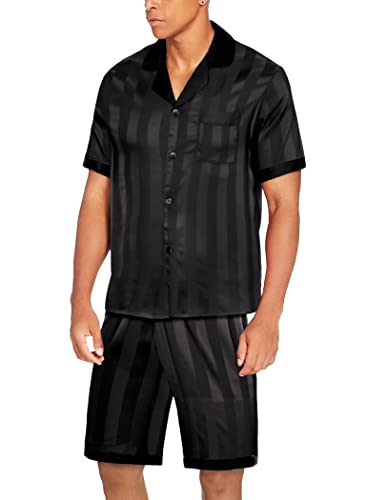 Ekouaer Men Satin Silk Pajamas Set with Pockets Sleepwear Shorts Satin Summer Loungewear 2 Piece Button Down Set S-3XL2