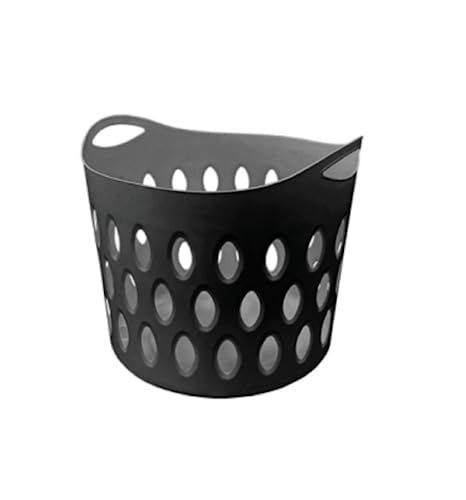 Optimal Products Plastic Laundry 26L & 50L Basket Home Clothes Washing Large Flexible Basket Small & Tall UK (Black Small)