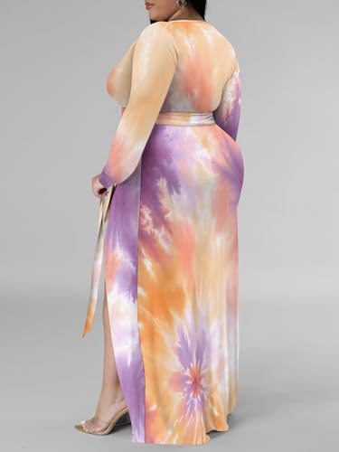 Image of PinkPatty Women's Plus Size Long Sleeve Maxi Dress Casual V Neck Slit Tie Waist Wrap Dresses for Party Cocktail
