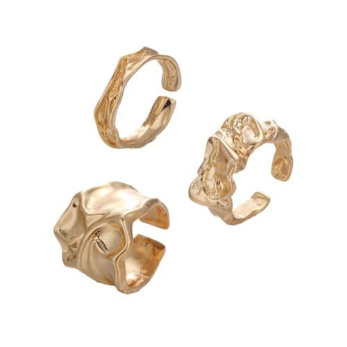 FeiYeup Juego de 3 anillos multiusos de textura irregular, accesorio de joyería moderno para creadores de tendencias, uso diario casual