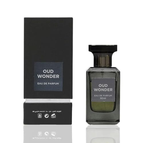 Oud Wonder Eau de Parfum 80ml by Fragrance World, Woody Ouds Perfume Spray, Long Lasting Arabic Luxury Fragrance for Men & Women, Warm Smoky Oriental Scent, Autumn Winter Gift