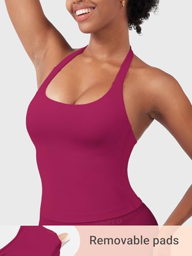 Image of YEOREO SoftHue Women's Impact Halter Tank Top Longline Backless Scoop Neck Built-in Bra Sports Workout Gym Crop Top