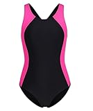 beautyin Girls Swimsuit for Practice Training Size 12-14 One Piece Bathing Suit Black/Rose