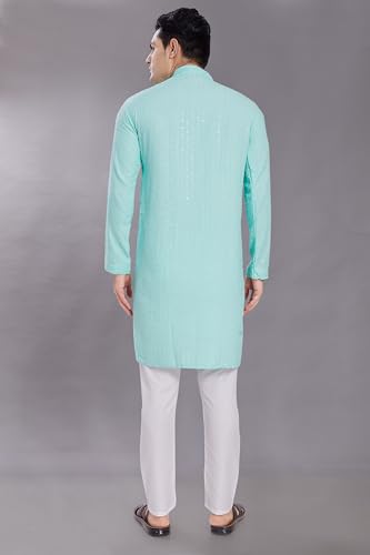Image of DIVISIVE Men's Sequince Embroidered Cotton Blend Only Slim Fit Kurta