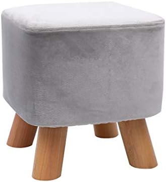 UUSSHOP Square Wooden Support Upholstered Footstool Ottoman Pouffe Padded Chair Stool with Removable Flannel Cover,4 Beech Legs (Grey)