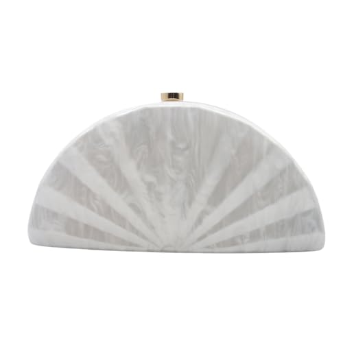 Image of Acrylic Fan Shell Clutch Purse Elegant Marbled Unique Handbag with Detachable Chain for Party Cocktail Wedding