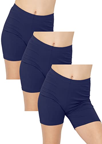 STRETCH IS COMFORT Short feminino de algodão para motociclista | Pacote com 3 | Tamanho 4-16 |, Azul