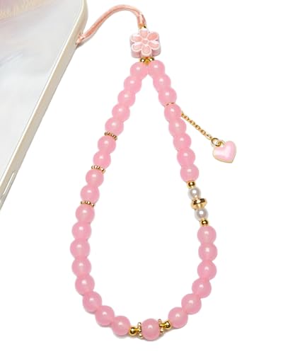 BoudlesCham Phone Charm – Cute Pink Pearl Beaded Wrist Strap for Women, Aesthetic Phone Chain Wristlet for iPhone Charm, Pixel, Camera & More, Perfect for Gifts, Birthdays & Holidays