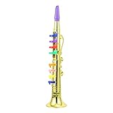 Puzzle Toys Saxaboom Kids Clarinet with 8 Colored Keys Metallic Plastic Musical Instruments Saxophone Trumpet Model Toy for Kids Birthday Party Favors Golden Trumpet Educational Toddler Toys