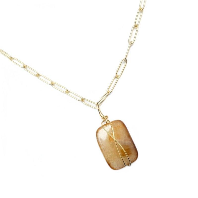 Collier Sierra agate jaune : oubliez les bijoux qui ternissent avec l'acier doré