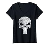 15MARV865 Marvel Comics Punisher Skull Symbol Distressed T-Shirt mit V-Ausschnitt