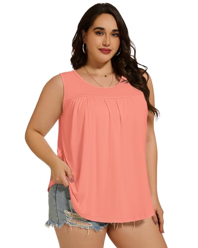 Image of Women Plus Size Tank Top Casual Summer Tops Loose Fit Sleeveless T Shirts Trendy Crewneck Tunic Tees 2026
