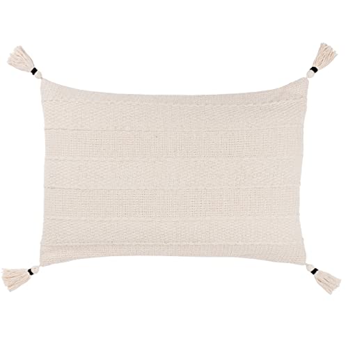 furn. Yard Caliche Textured Tasselled Cushion – Polyester Filled Braided Cotton Weave (Natural – 40x60cm)