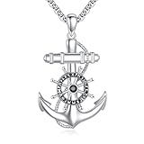 SHEAISRS Collar de brújula para mujeres y hombres, collar vikingo de plata de ley 925 con ancla