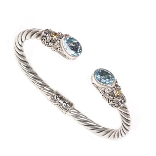 NOVICA Artisan Handmade Gold Accented Blue Topaz Cuff Bracelet from Indonesia [18 in L 2 mm W Pendant(s) 1.3 in L x 0.9 in W x 0.2 in D] ' Dragonfly Den in Blue'2