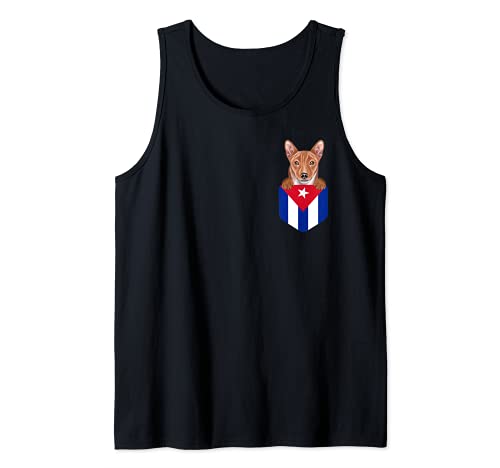 Cuba Flag Basenji Dog In Pocket Tank Top, Black